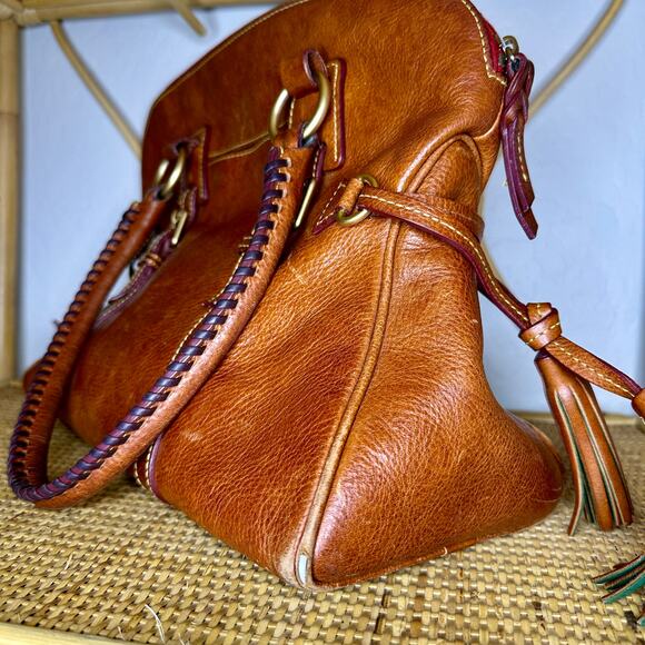 Dooney & Bourke Florentine Buckle Satchel Natural Brown Italian Leather Handbag - Picture 5 of 9